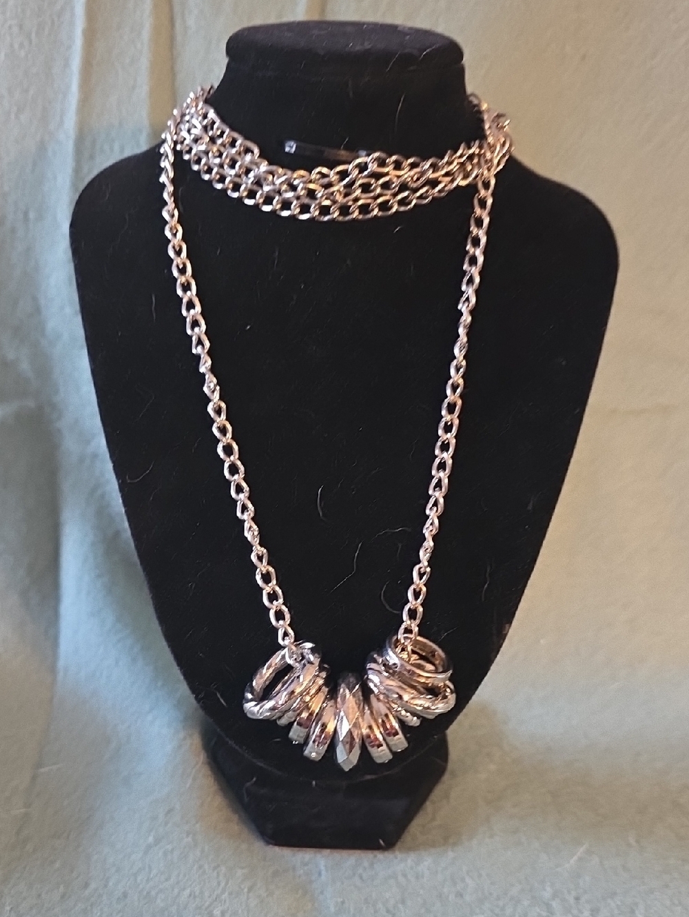 Silver Tone Chunky Ring Pendant Necklace - Women Jewelry